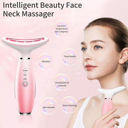 3-in-1 neck and face massager with thermal vibration for skin sculpting