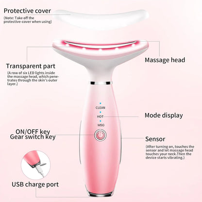 3-in-1 neck and face massager with thermal vibration for skin sculpting