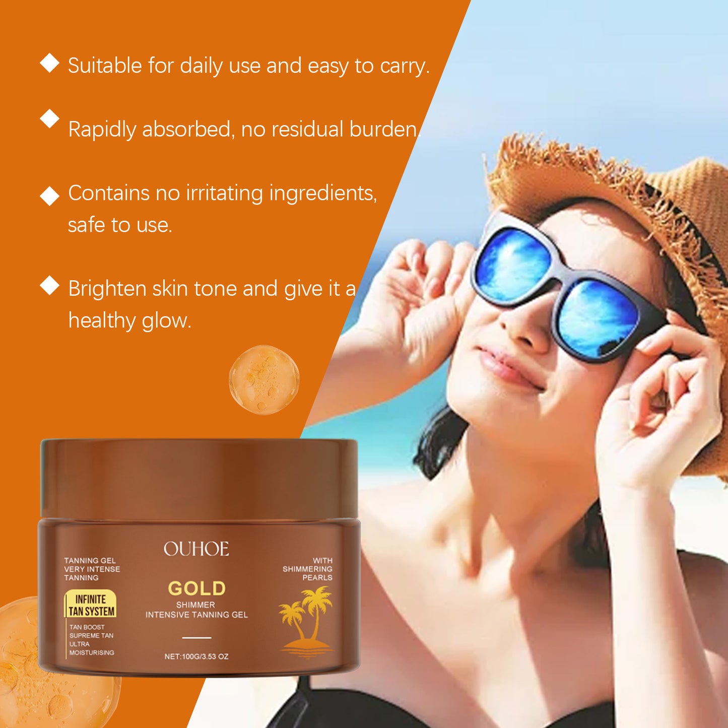 OUHOE golden glow tanning gel for sun-kissed moisturized summer skin