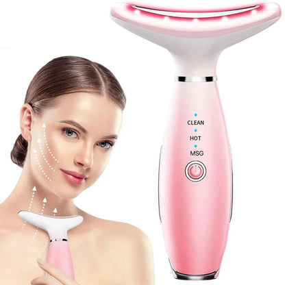 3-in-1 neck and face massager with thermal vibration for skin sculpting