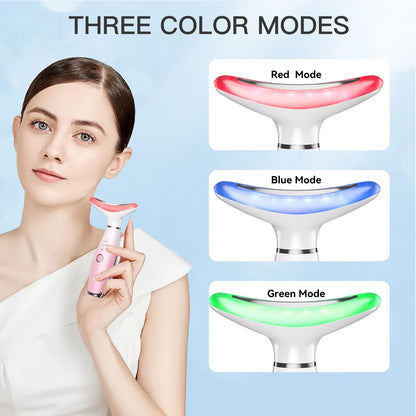 3-in-1 neck and face massager with thermal vibration for skin sculpting