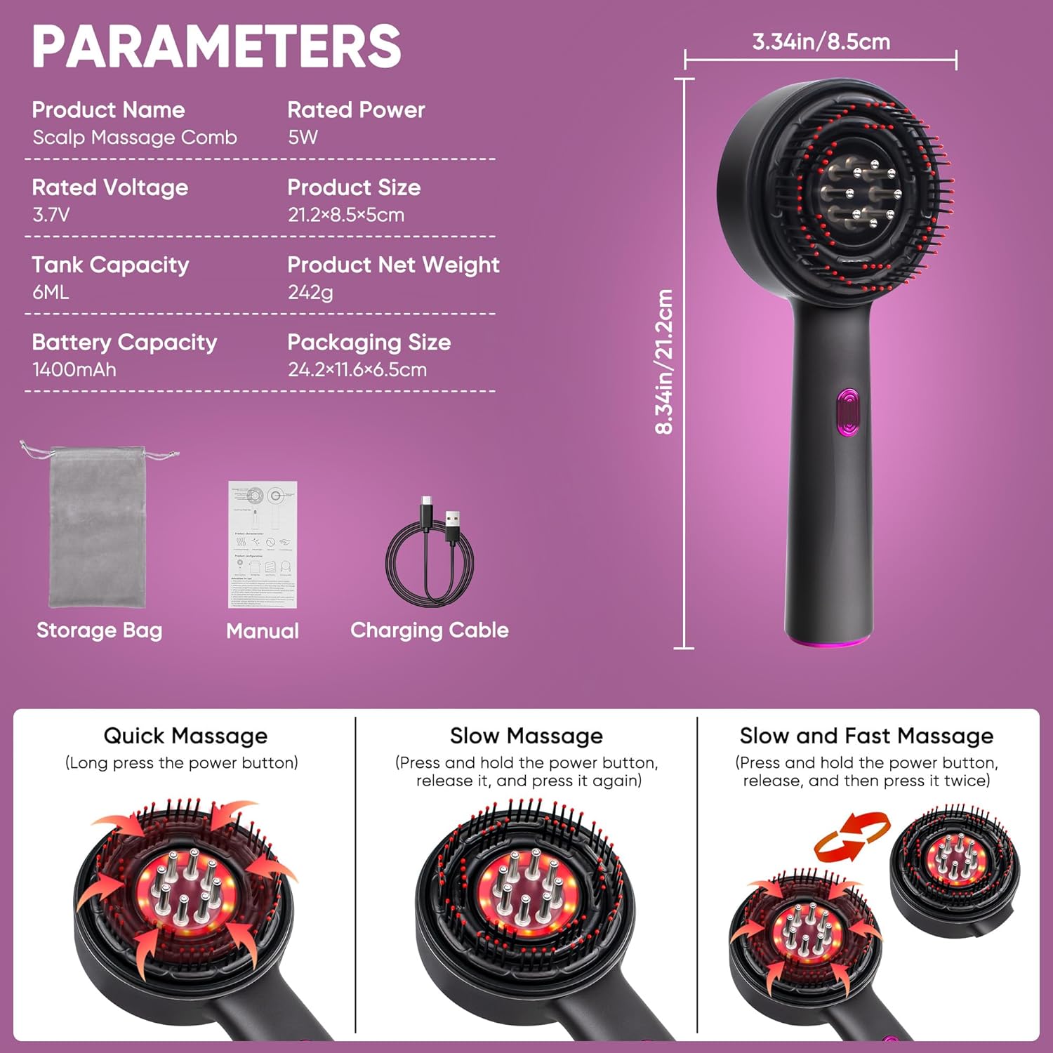 Deep scalp stimulation comb massager for faster hair growth and circulation
