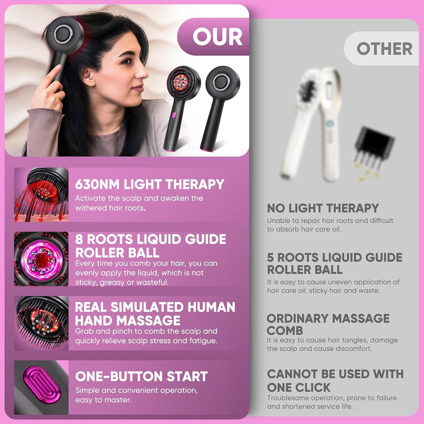 Deep scalp stimulation comb massager for faster hair growth and circulation