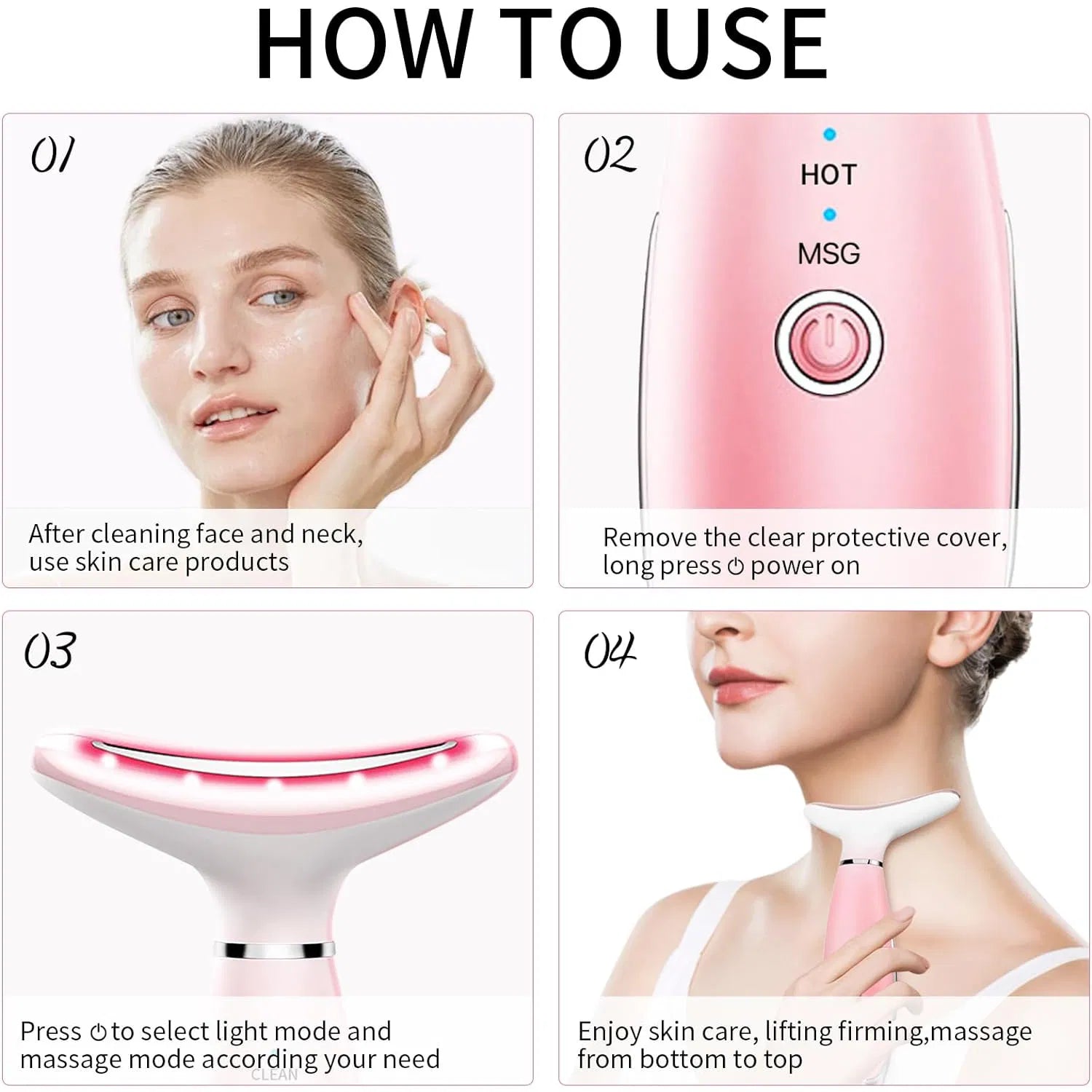 3-in-1 neck and face massager with thermal vibration for skin sculpting