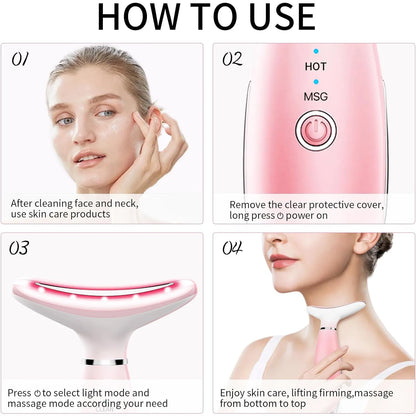 3-in-1 neck and face massager with thermal vibration for skin sculpting