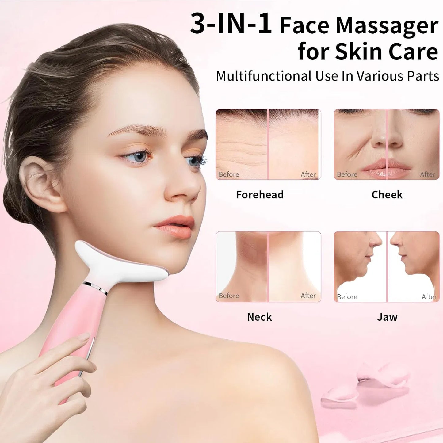 3-in-1 neck and face massager with thermal vibration for skin sculpting