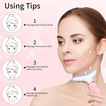3-in-1 neck and face massager with thermal vibration for skin sculpting